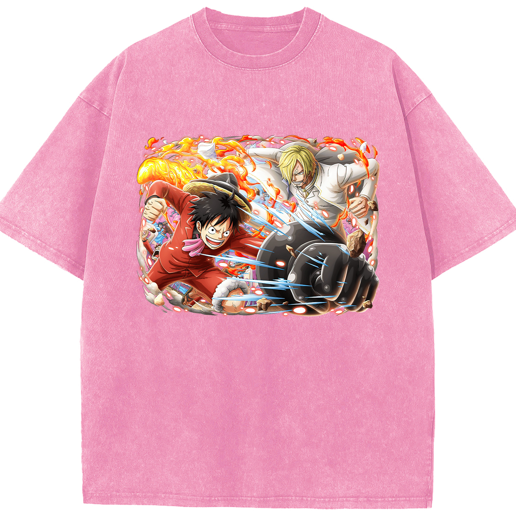 ワンピース モンキー・D・ルフィ ONE PIECE Monkey D. Luffy 綿100% ヴィンテージ風 半袖Tシャツ（フロントプリント）
